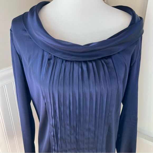 Ted Baker Silk Tunic Deep Blue Pleats Size Medium (Ted Baker Size 3) - Picture 3 of 13